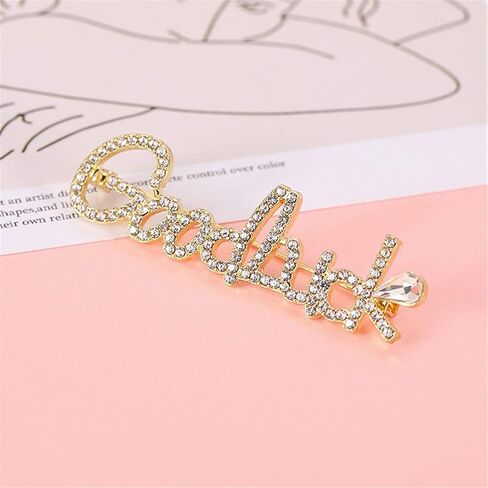 Letter Good Luck Rhinestones Crystal Brooch Cute Letter Decor Brooch Pin Gold Plated Jewelry Gift Suit Accessories Safety Brooches and Pins for Women Men Girls, Metal, crystal in Kuwait