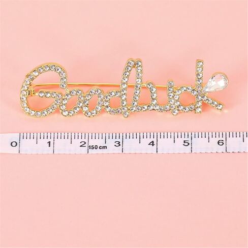 Letter Good Luck Rhinestones Crystal Brooch Cute Letter Decor Brooch Pin Gold Plated Jewelry Gift Suit Accessories Safety Brooches and Pins for Women Men Girls, Metal, crystal in Kuwait