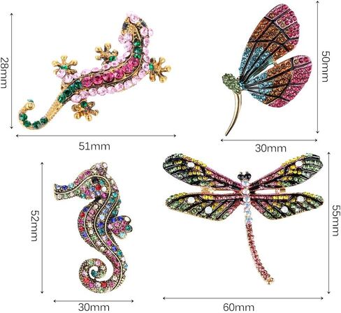 4 Pieces Fashion Colorful Enamel Brooch Pins Animals Brooch Pins Crystal Rhinestone Butterfly Seahorse Dragonfly Lizard Brooch Pins for for Women Ladies Jewelry in Saudi Arabia