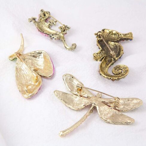 4 Pieces Fashion Colorful Enamel Brooch Pins Animals Brooch Pins Crystal Rhinestone Butterfly Seahorse Dragonfly Lizard Brooch Pins for for Women Ladies Jewelry in Saudi Arabia