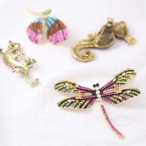 4 Pieces Fashion Colorful Enamel Brooch Pins Animals Brooch Pins Crystal Rhinestone Butterfly Seahorse Dragonfly Lizard Brooch Pins for for Women Ladies Jewelry in Saudi Arabia