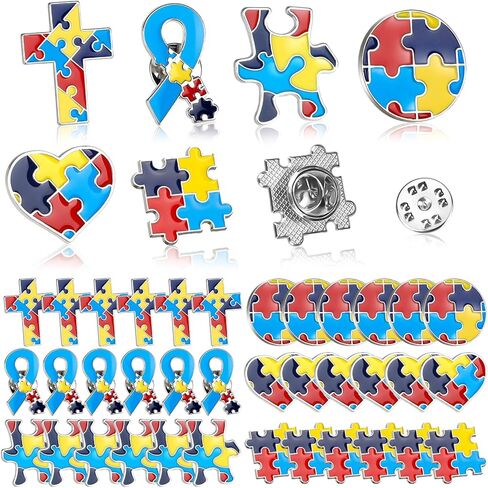 48 قطعة دبوس للتوحد، دبوس للتوعية بالتوحد، دبوس متعدد الألوان لغز التوحد، دبابيس للتوعية بالتوحد، إكسسوارات للملابس والسترات والقمصان in Kuwait