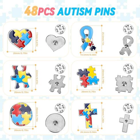 48 قطعة دبوس للتوحد، دبوس للتوعية بالتوحد، دبوس متعدد الألوان لغز التوحد، دبابيس للتوعية بالتوحد، إكسسوارات للملابس والسترات والقمصان in Kuwait