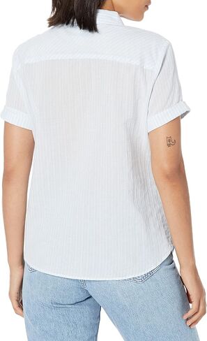 Tommy Hilfiger Women's Short Sleeve Shirt, Blue Sky Derby Stripe, Medium in Saudi Arabia