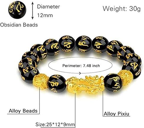 Good Luck PiXiu Feng Shui Bracelet For Men Women, Fend Shui Black Obsidian Wealth Bracelet, Adjustable Suitable for All Occasions Anniversary Birthday Valentines Christmas Gifts in Saudi Arabia