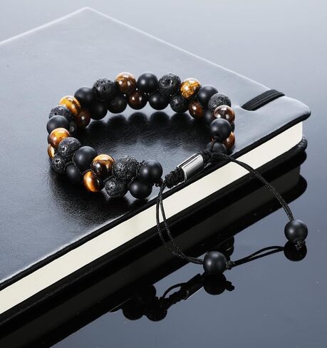 DaosenD Triple Protection Bracelet Handmade Bracelet -, Natural Tiger Eye Crystal, Obsidian, volcanics, Crystal Jewelry Bracelet Brings You Luck and Health, Suitable for Men and Women.（Style F） in Saudi Arabia