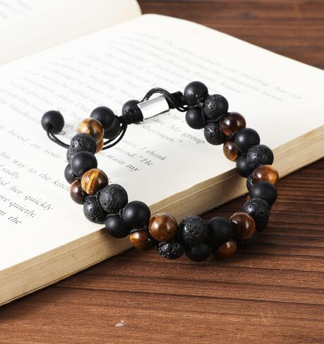 DaosenD Triple Protection Bracelet Handmade Bracelet -, Natural Tiger Eye Crystal, Obsidian, volcanics, Crystal Jewelry Bracelet Brings You Luck and Health, Suitable for Men and Women.（Style F） in Saudi Arabia
