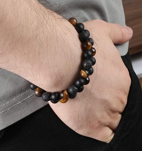 DaosenD Triple Protection Bracelet Handmade Bracelet -, Natural Tiger Eye Crystal, Obsidian, volcanics, Crystal Jewelry Bracelet Brings You Luck and Health, Suitable for Men and Women.（Style F） in Saudi Arabia
