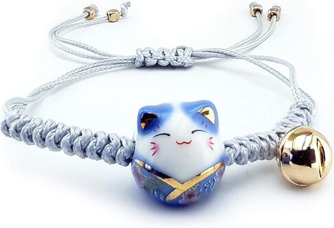 COLORFUL BLING Lucky Cat Bracelet Cute Feng Shui Maneki Neko String Bracelet Adjustable Good Luck String Braided Beads Bell Wrist Chain Bracelet Adjustable Ceramic Bead Birthday Mother Day Gift in Saudi Arabia
