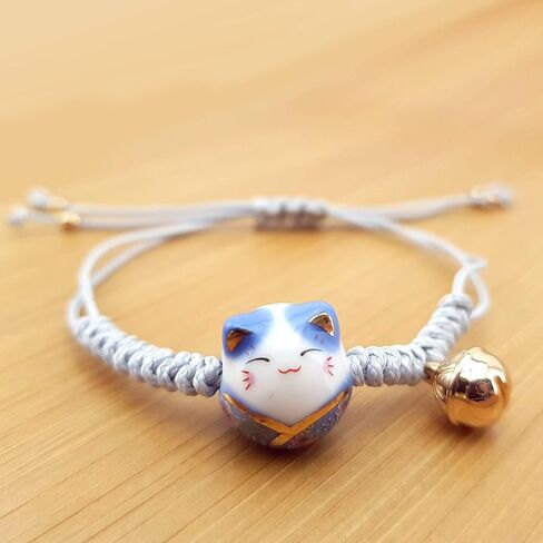 COLORFUL BLING Lucky Cat Bracelet Cute Feng Shui Maneki Neko String Bracelet Adjustable Good Luck String Braided Beads Bell Wrist Chain Bracelet Adjustable Ceramic Bead Birthday Mother Day Gift in Saudi Arabia