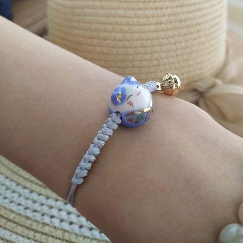 COLORFUL BLING Lucky Cat Bracelet Cute Feng Shui Maneki Neko String Bracelet Adjustable Good Luck String Braided Beads Bell Wrist Chain Bracelet Adjustable Ceramic Bead Birthday Mother Day Gift in Saudi Arabia