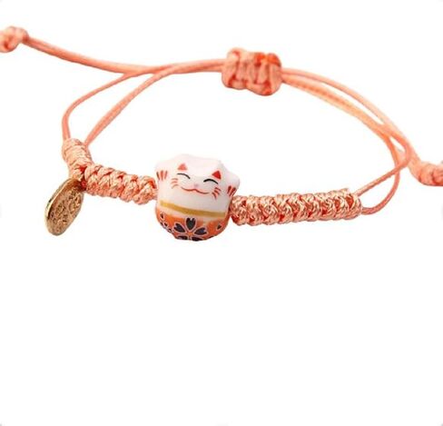 COLORFUL BLING Lucky Cat Bracelet Cute Feng Shui Maneki Neko String Bracelet Adjustable Good Luck String Braided Beads Bell Wrist Chain Bracelet Adjustable Ceramic Bead Birthday Mother Day Gift in Saudi Arabia