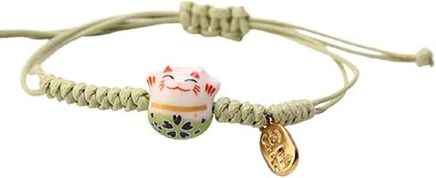 COLORFUL BLING Lucky Cat Bracelet Cute Feng Shui Maneki Neko String Bracelet Adjustable Good Luck String Braided Beads Bell Wrist Chain Bracelet Adjustable Ceramic Bead Birthday Mother Day Gift in Saudi Arabia