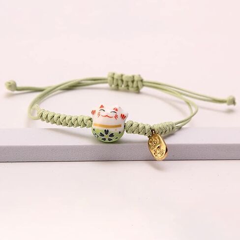 COLORFUL BLING Lucky Cat Bracelet Cute Feng Shui Maneki Neko String Bracelet Adjustable Good Luck String Braided Beads Bell Wrist Chain Bracelet Adjustable Ceramic Bead Birthday Mother Day Gift in Saudi Arabia