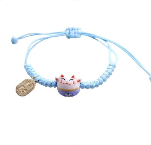 COLORFUL BLING Lucky Cat Bracelet Cute Feng Shui Maneki Neko String Bracelet Adjustable Good Luck String Braided Beads Bell Wrist Chain Bracelet Adjustable Ceramic Bead Birthday Mother Day Gift in Saudi Arabia