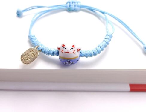 COLORFUL BLING Lucky Cat Bracelet Cute Feng Shui Maneki Neko String Bracelet Adjustable Good Luck String Braided Beads Bell Wrist Chain Bracelet Adjustable Ceramic Bead Birthday Mother Day Gift in Saudi Arabia