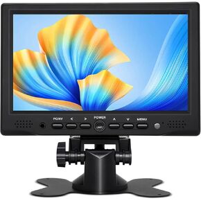 7 Inch Small Monitor,1024x600 16:9 Monitor for Computer CCTV Monitor,Support HDMI/VGA/AV Input with Remote Control & Built-in Speakers