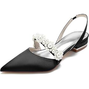 Women's Pointed Toe Satin Pearl Wedding Flats for Bride Comfortable White Bridal Shoes with Ankle Strap Prom Party Shoes Pumps