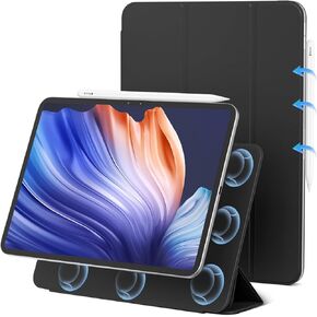 KENKE Case for iPad Air 13 Inch M2 2024, iPad Pro 12.9 Inch 6th / 5th / 4th Gen 2022/2021/2020, Strong Magnetic Removable Slim Trifold Stand Cover for iPad Air 13, Support Pencil Charging, Black