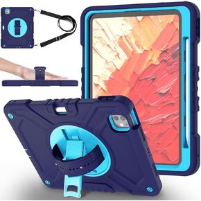 Lontect for iPad Pro 11 Inch Case M4 2024 (5th Generation),Sturdy Heavy Duty Hybrid Protective Cover with Pencil Holder&Rotable Stand,Light Purple