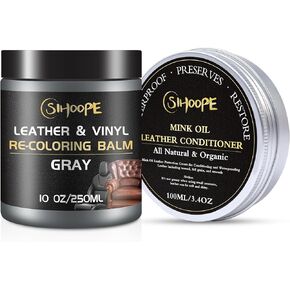 Gray Leather Recoloring Balm Restoration - Leather Vinyl Color Restorer Leather Dye Cream for Car Seats Furniture Couch Chair Shoes Boots Purse Jacket Belt Gloves Saddle Fade Scratch Repair