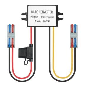Voltage Reducer DC Converter 12V/24V/36V/48V to 5V3A Voltage step down,Transformer with Fuse,Waterproof Supply Module Buck Transformer for Golf Cart, Forklifts Car