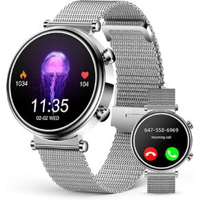 BooaBei Smart Watches for Women (Answer/Make Calls), 1.27" AMOLED Screen Fitness Tracker, Heart Rate/Sleep Monitor, IP68 Waterproof Petite Watch for Women, Round Smartwatch for Android iPhone