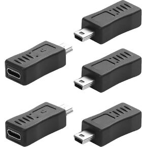 Mini USB to USB C Adapter Type C Female to Mini USB 2.0 Male Extender Adapter Support Charge & Data Sync USB Type C to Mini USB Adapter for Game Controller, Camera, GPS, Dash Cam in 5Pcs