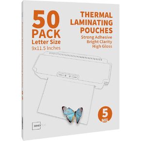 Binditek 50 Pack Thermal Laminating Pouches, 5 Mil Laminating Sheets, 9x11.5 Inches, Letter Size, Clear, HeatSeal, for Students and Coworkers