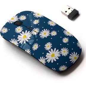 2.4G Wireless Mouse with Cute Pattern Design for All Laptops and Desktops with Nano Receiver - White Daisies Circle