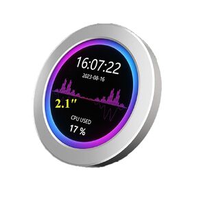 2.1inch USB Monitor 480×480 Pixel-Water Cooler Screen/PC Case Secondary Screen/Desktop RGB Ambient Screen, with Music Spectrum Analysis Function, Various Data Monitoring, CNC Metal Case, Silver