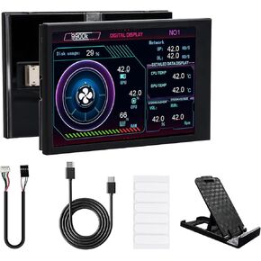 5" IPS USB Mini Screen Computer Temp Data Monitor Display Type-C Sub Screen for PC ARGB Computer Case Secondary Screen (White)