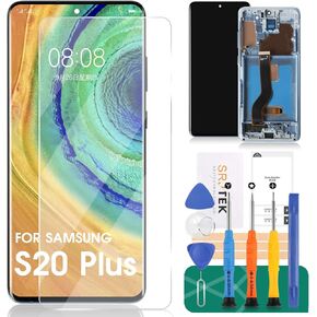 OLED for Samsung Galaxy S20 Plus 5G LCD Display Screen Replacement for Samsung G986 Digitizer Repair Kits for Samsung S20+/S20+ 5G Touch Screen Assembly Parts with Frame G985 Blue (with Fingerprint)