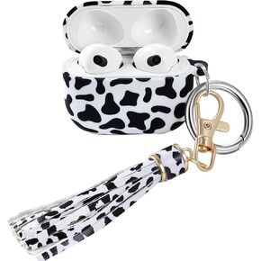 for Airpods 3 Case Cover Soft Silicone Protective Skin Case with Keychain for Apple Airpods 3rd Generation 2021 for Women Men Girls Boys (Cow)