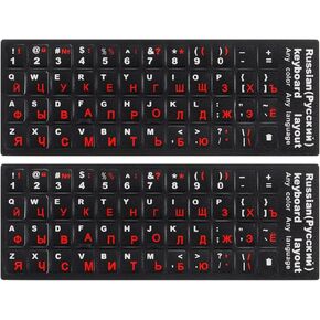 PATIKIL 2Pcs Russian Keyboard Stickers PC Keyboard Stickers Black Background with White Red Lettering for Computer Laptop Notebook Desktop