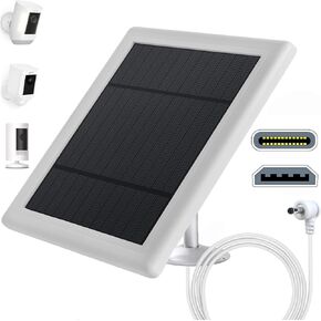 5W Solar Panel for Ring Camera 5V Outdoor Solar Battery Charger for Ring Spotlight Camera, Ring Stick Up Camera with IP65 Waterproof, 16.4ft Cable, 360° Adjustable Bracket(White,2 Pack)