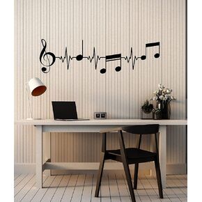 Music Pulse Musical Notes Treble Stave Sign Letter Decals Wall Vinyl Decal Stickers for Kids Rooms Girls Rooms Nursery Art Mural 23x10in