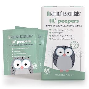 Natural Essentials Lil' Peepers Baby Eye Wipes and Eyelid Cleanser, Rinse-Free Pediatrician Recommended Hypoallergenic Soft Eyelid Wipes for Babies, Kids and Adults, 30 Count (Pack of 2)