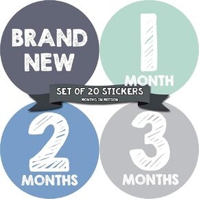 Baby Monthly Stickers - Baby Milestone Stickers - Newborn Boy Stickers - Month Stickers for Baby Boy - Baby Boy Stickers - Newborn Monthly Milestone Stickers - Set of 20
