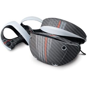 MightySkins Carbon Fiber Skin Compatible with Sony Playstation VR2 - Thin Red Line | Protective, Durable Textured Carbon Fiber Finish | Easy to Apply & Change Styles | Made in The USA