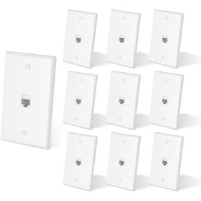 10-Pack Cat6 Ethernet Wall Plate Outlet, Single Gang Keystone Jack Wall Plate with RJ45 Keystone Inline Coupler insert, Female to Female Cat6 Keystone Coupler Wall Plate, Matte, White
