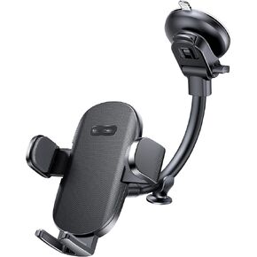 Car Phone Holder Mount, Adjustable Car Mount Phone Holder Dashboard Windshield Desk Stand with Suction Cup Base & 7-inch Gooseneck Long Arm Compatible with All Smart Phones and Vehicles - Black