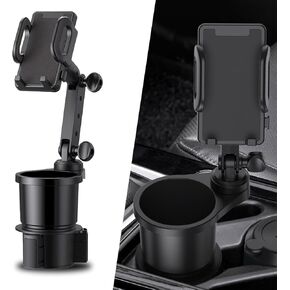 Pack-1 Car Cup Holder Phone Mount, 2-in-1 Cup Holder Expander Adapter, 360 Degrees Rotation Cup Holder Cellphone Mount, Multifunctional Cup Holder Cell Phone Holder (Black)