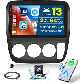 2+64G Android 13 CarPlay Car Stereo Radio for Honda CRV(LHD) 1997-2001(Manual A/C), 9'' HD Touch Screen Compatible with Android Auto, AHD Backup Camera, Mirror Link, GPS, WiFi, FM RDS
