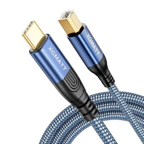 USB B to USB C Printer Cable 3.3ft, Type B 2.0 Braided Data Lead for HP/Dell/Canon/Xerox/Brother/Samsung etc.Blue