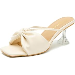 LIURUIJIA Kitten Heels For Women Sandals Open Square Toe Low Heel Cute Slip On Comfort Sexy Dress Pumps Sandals Evening Party Prom Dance Shoes
