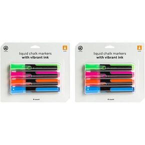 U Brands Colored Liquid Chalk Dry Erase Markers with Eraser, Set of 4, Assorted Colors, Bullet (3 mm) Point