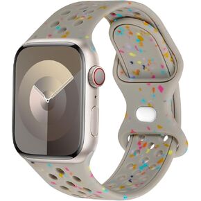 Sport Band Compatible with Apple Watch Band Ultra/Ultra2 49mm/Series 9/8/7/6/5/4/3/2/1/SE 38/40/41/42/44/45mm, Colorful Flakes Recycled Silicone Watchband Breathable Replacement Bands