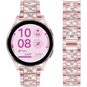 Bands Compatible with Samsung Galaxy Watch 7 / FE / 6/6 Classic / 5/5 Pro / 4/4 Classic / 3 41mm / Active 2, 20mm Bling Rhinestone Diamond Metal Replacement Strap for Women Men (Rainbow)