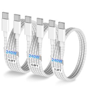 240W USB C to USB C Cable 3-Pack [3.3FT+6.6FT+6.6FT],Type C Fast Charging Cable Compatible with iPhone 15/15Plus/15 Pro/15Pro Max，Galaxy S24 S23，iPad, MacBook，Switch，Pixel and More